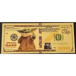24k Gold Plated Grogu Baby Yoda Star Wars Banknote Collectible Bill